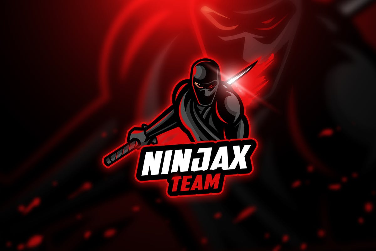 带剑蒙面忍者黑武士电子竞技战队Logo模板 Ninja 2 – Mascot & Esport Logo