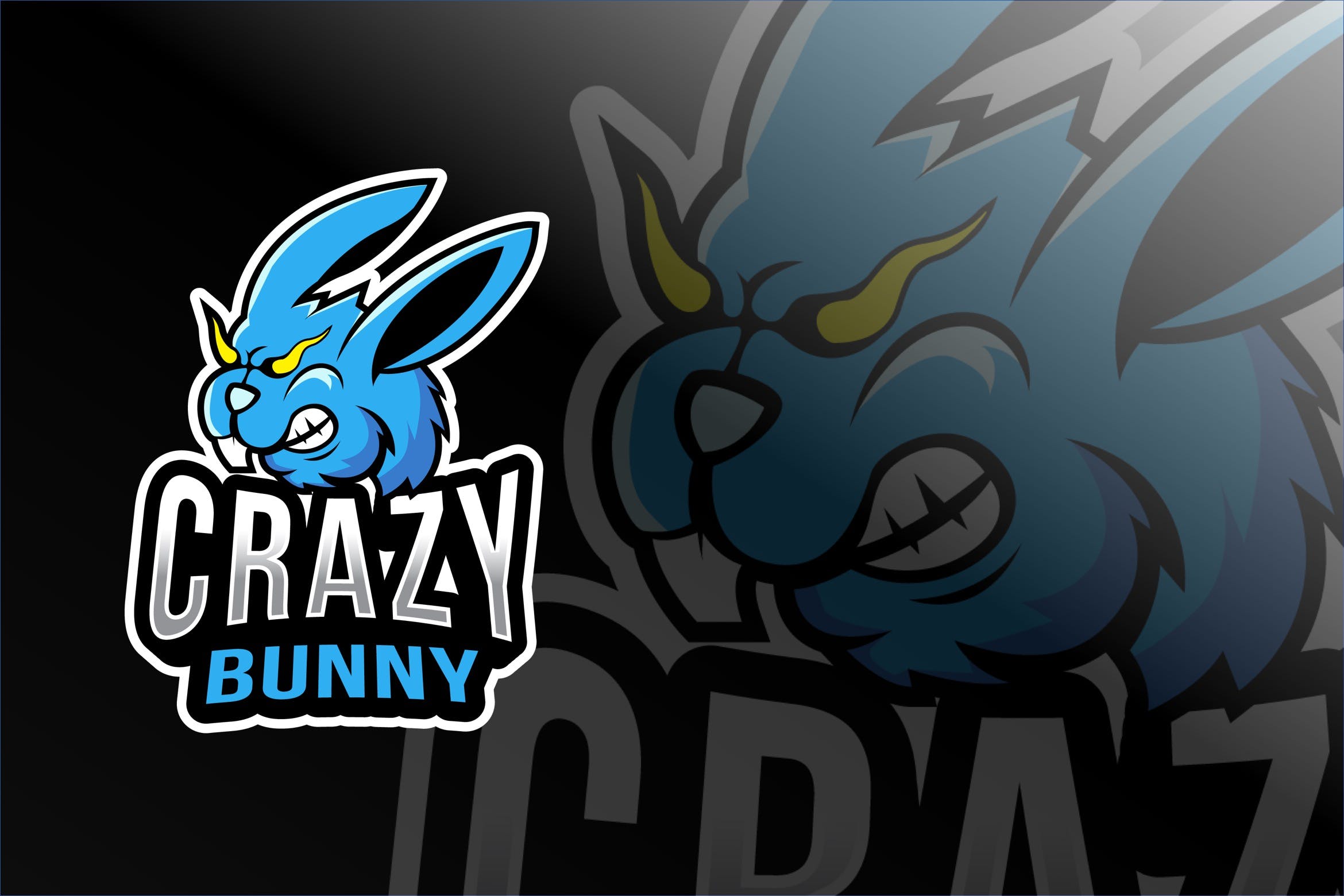 疯狂兔子卡通形象电子竞技Logo标志模板 Crazy Bunny Esport Logo Template