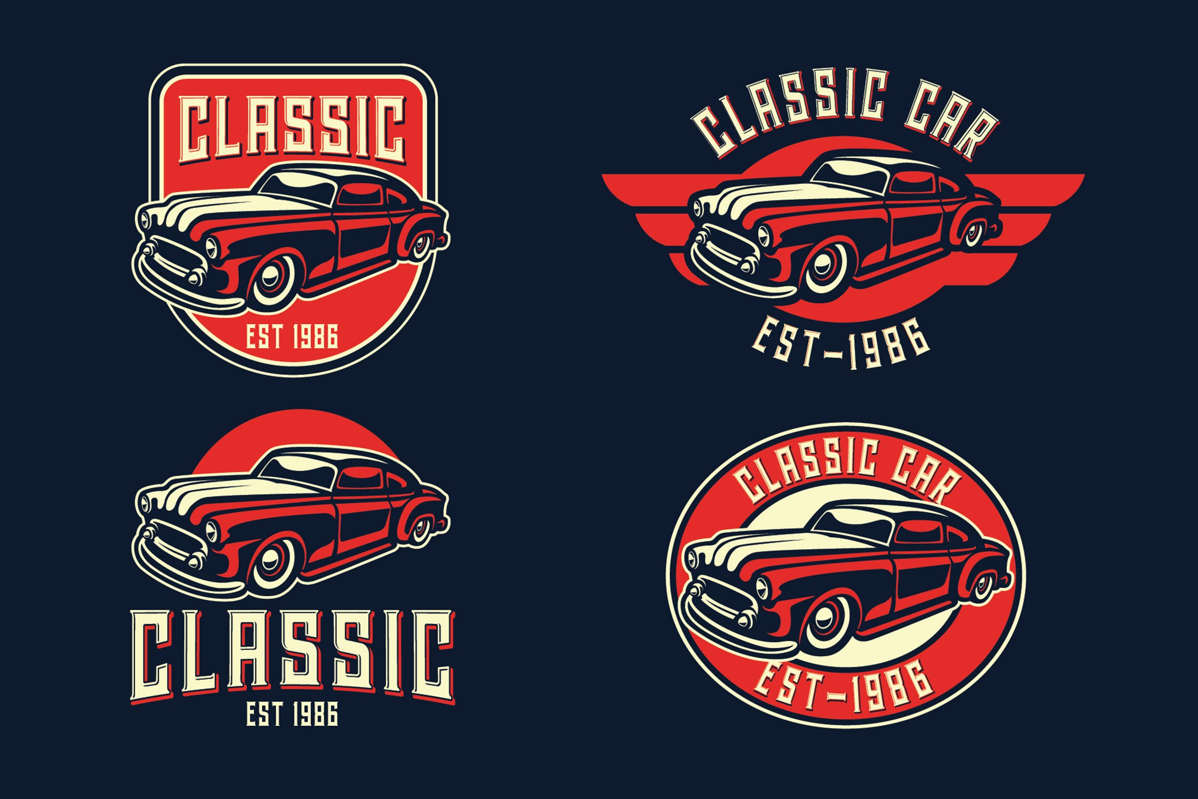 老爷车汽车品牌复古Logo标志模板 Classic Car Vintage Logo Template