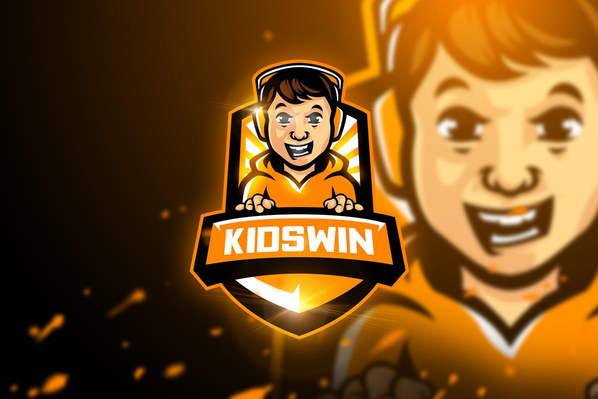 手绘儿童卡通形象游戏主题Logo模板 Kidswin – Mascot & Esport Logo