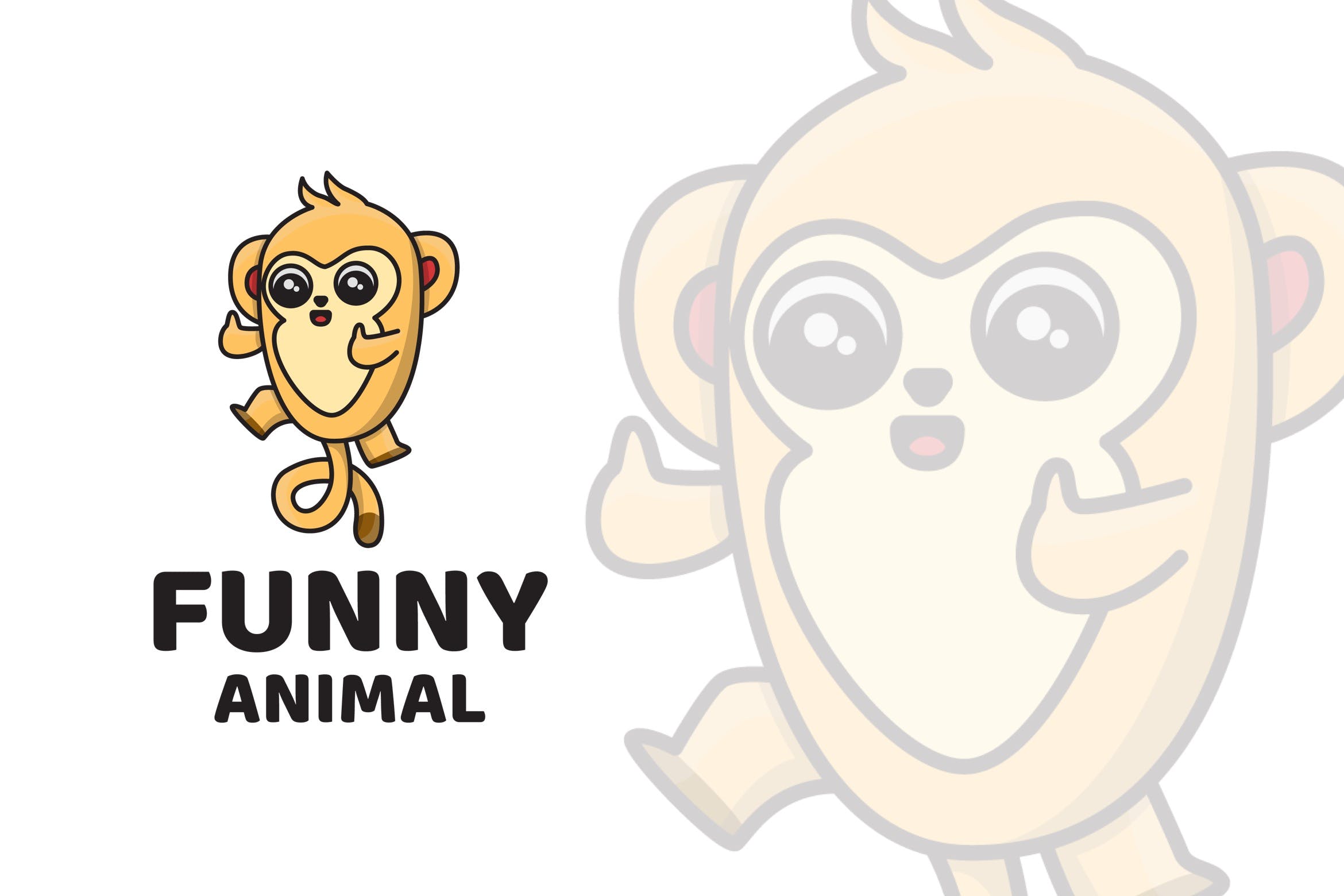 可爱标志设计系列-猴子卡通动物形象Logo设计模板 Funny Animal Cute Logo Template