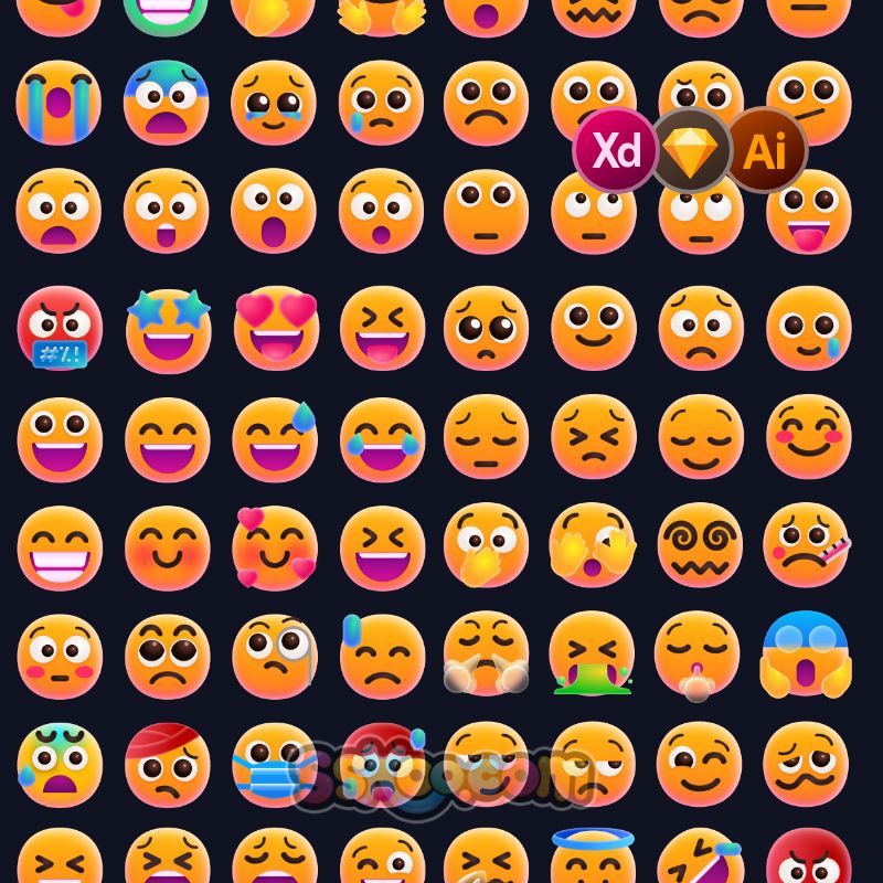 3D立体微软Emoji表情大黄脸头像社交APP图标ICON设计xd/sketch/ai素材