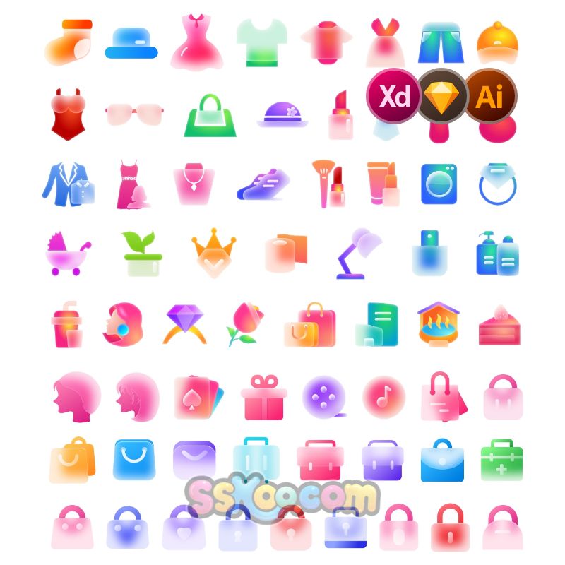 APP金刚区毛玻璃磨砂玻璃透明美妆美容UI图标ICON设计xd/sketch/ai素材