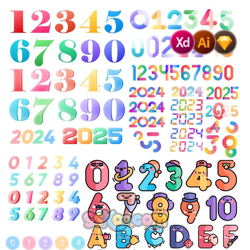 彩色渐变数字字母元素ai矢量xd/sketch设计素材模板