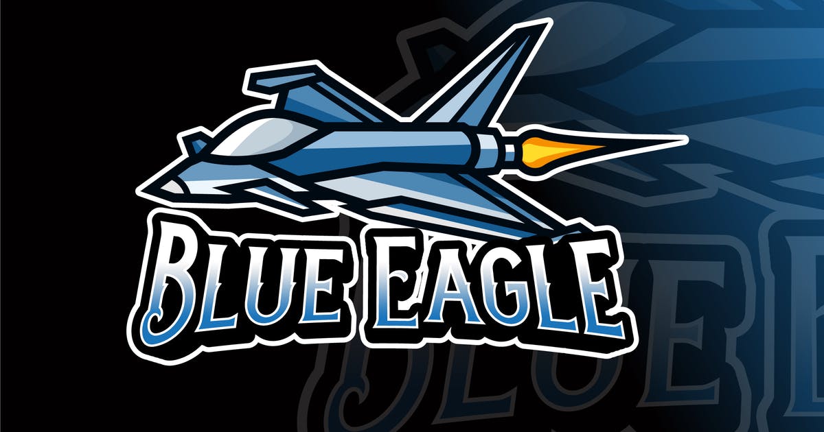 蓝色鹰式战斗机电子竞技Logo设计模板 Blue Eagle Logo Template