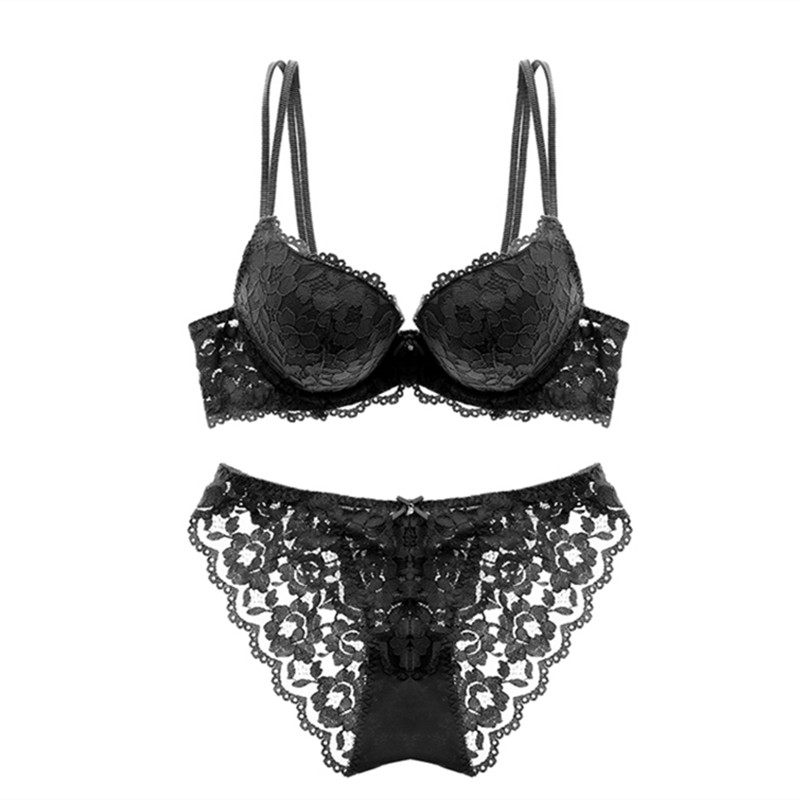 MOCK sexy lace embroidery thick mold cup underwear set Deep V small