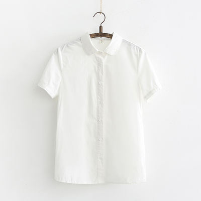 A new summer 2025 student pure cotton white doll collar short-sleeved shirt, a loose, versatile and simple thin shirt for women