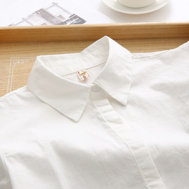 2024 spring new student white cotton short-sleeved shirt women's long-sleeved versatile simple basic base shirt