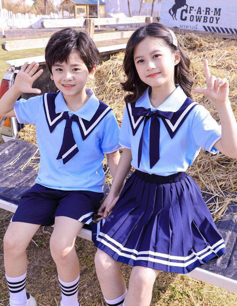 Kindergarten garden uniform summer clothing British college style primary school uniform summer graduation photo short-sleeved cotton children's class uniform
