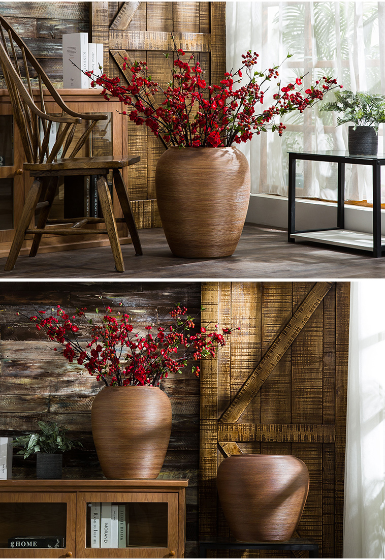 Jingdezhen ceramic floor large vases, flower arrangement sitting room dry flower is placed Chinese style restoring ancient ways is checking pottery flowerpot