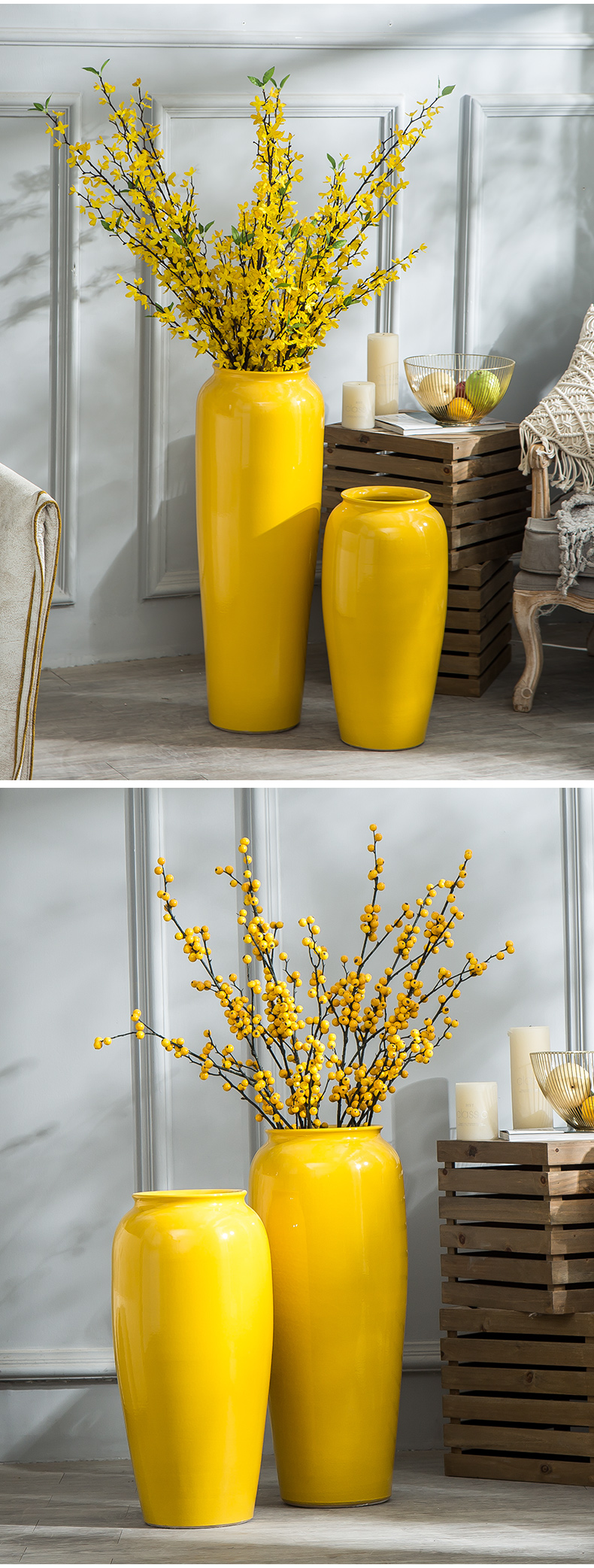 Jingdezhen ceramic vase landing, TV ark, yellow large dry flower arranging I and contracted sitting room adornment furnishing articles