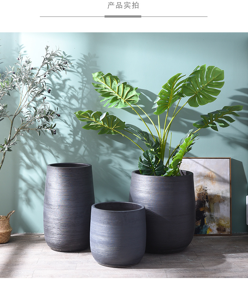 Nordic flowerpot vase I and contracted white black ceramic green plant hydroponic POTS of large diameter cylinder plant decoration