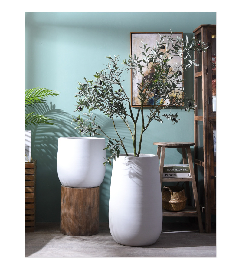 Nordic white ceramic vase of large diameter cylinder flowerpot courtyard flower arranging dried flowers sitting room put green plant adornment furnishing articles