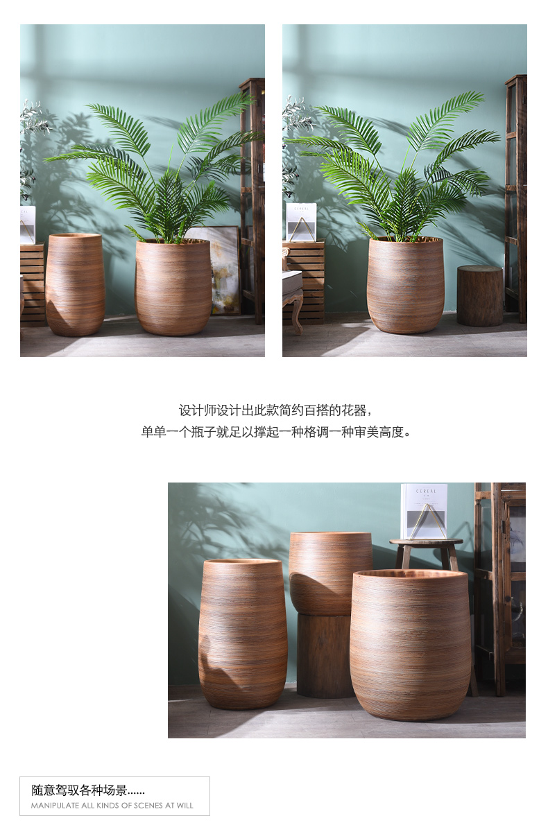 Retro ceramic vase Nordic contracted large caliber dry flower arranging flowers, green plant furnishing articles sitting room big villa garden flowerpot