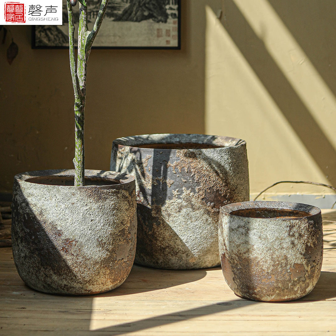 Flower pots Silent Wind Retro Style 2023 New size Ceramics Pottery Pottery Pottery Clay Pottery Ancient Kiln Art Courtyard Living Room Landing-Taobao