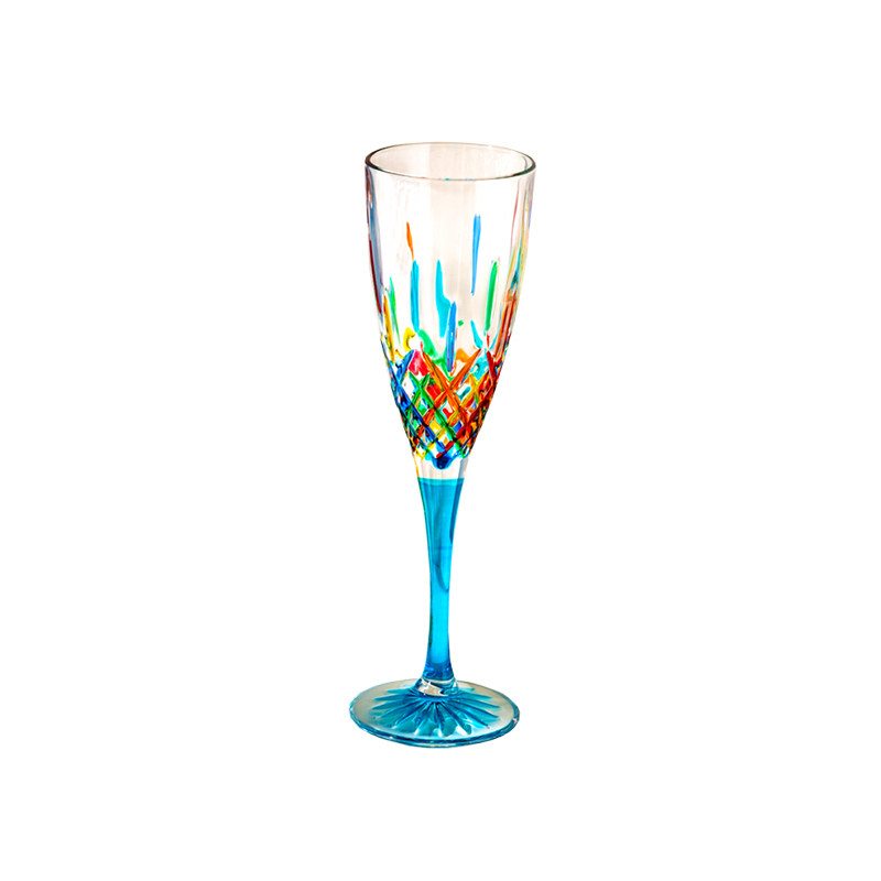Italy CC ZECCHIN Sanctuary Series Murano Stained Glass Fluted Champagne Glasses