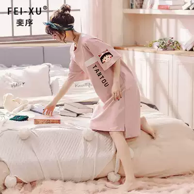 Pure cotton night dress female summer Korean spring and autumn student home clothes cute thin short-sleeved loose pregnant women pajamas summer