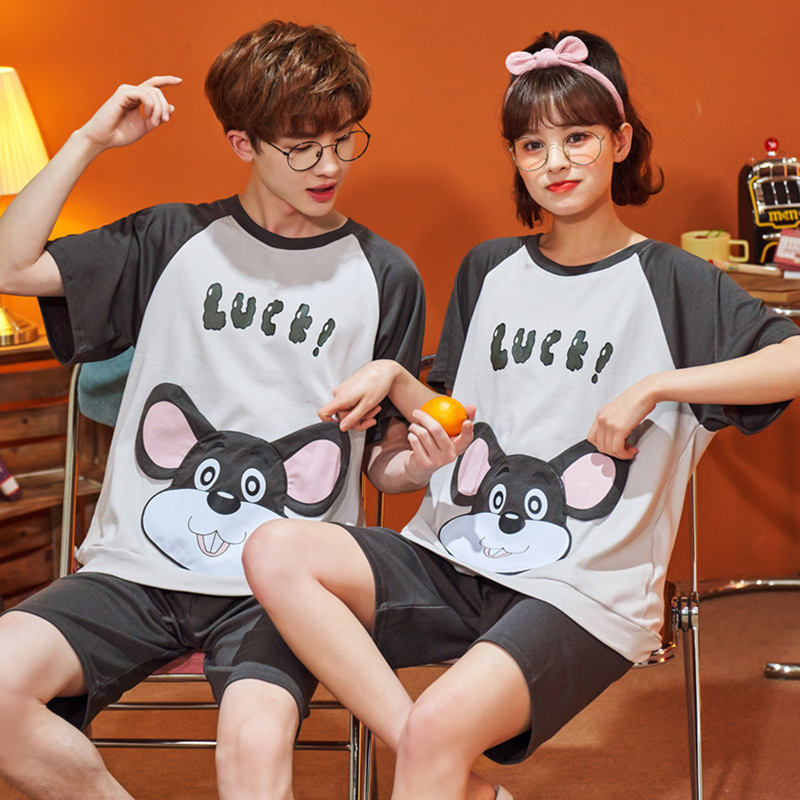 Couples Summer Girls Sleepwear Men Super Size Pure Cotton Gats Plus Summer Youth Loose Fatter Cotton Thread Short Sleeves