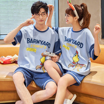 Couple Sleepwear Womens Summer Pure Cotton Short Sleeve Han Edition Cute Cartoon Mens Home Conserved Two Suits Slim Summer
