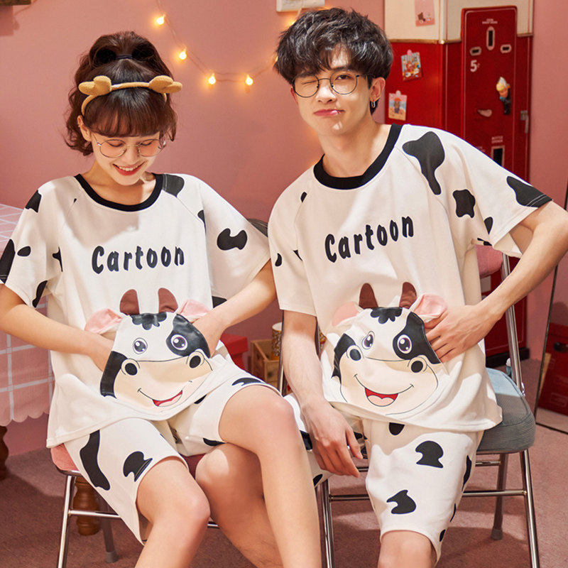 In 2021, the new Korean Internet red wind sweatsuit women in the summer of pure cotton short sleeve thin men's home suit