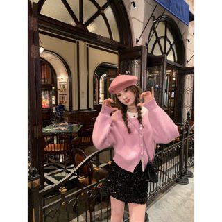 Aaaaxbbb two-color knitted cardigan short sweater for women