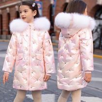 Northeastern Harbin tourism cold protection and warm equipment childrens down jacket girls thickened mid-length shiny extra thick winter