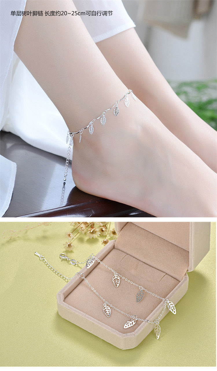 Bạc sterling bạc thông minh vòng chân lá cây đơn giản chân nhẫn nhẫn chic quà tặng bạn gái mẫu nữ - Vòng chân lắc chân vàng