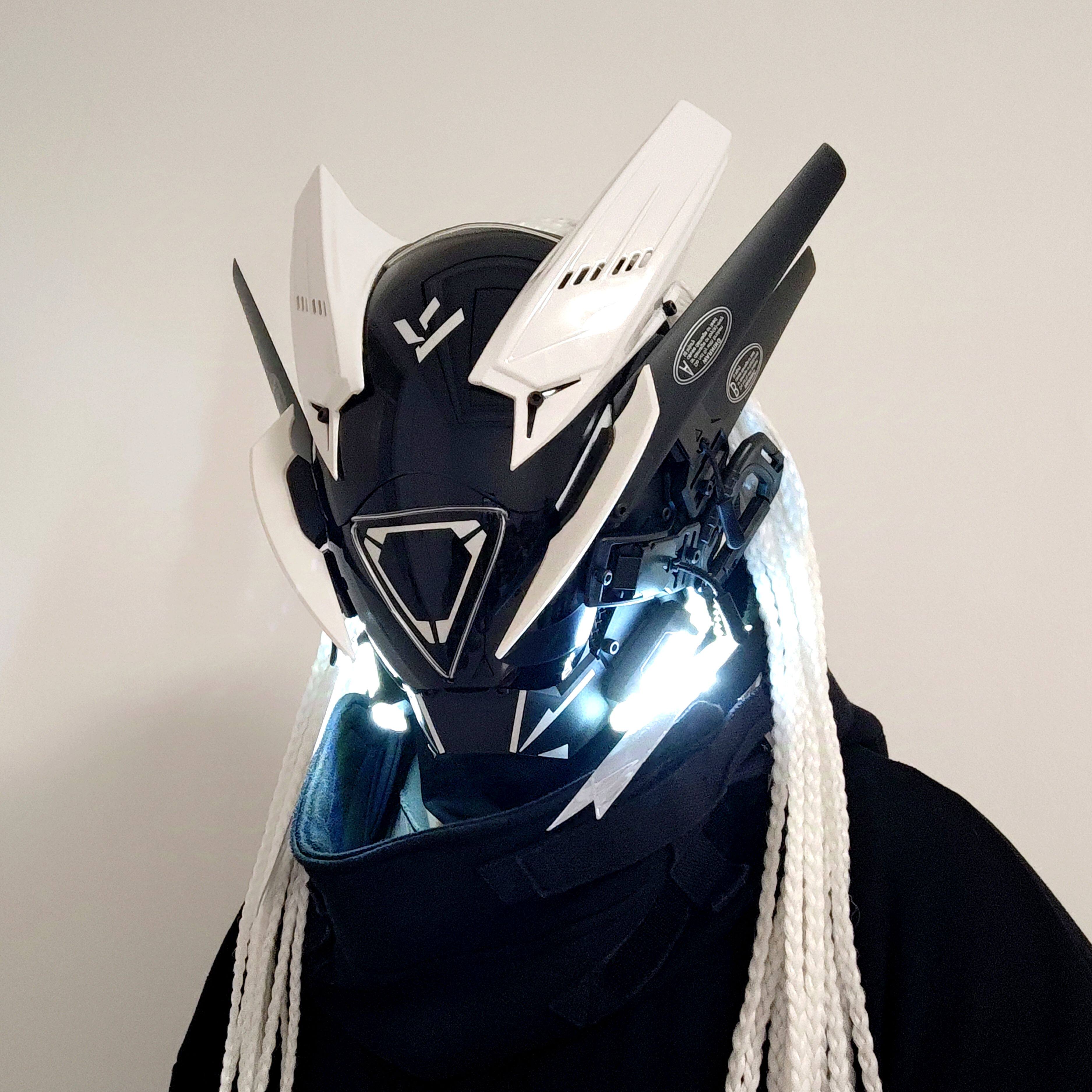 Cyberpunk Helmet Mask Men's Full-Face Cosplay Costume Dark Mechanical Luminous Mask Mecha Tech Headgear