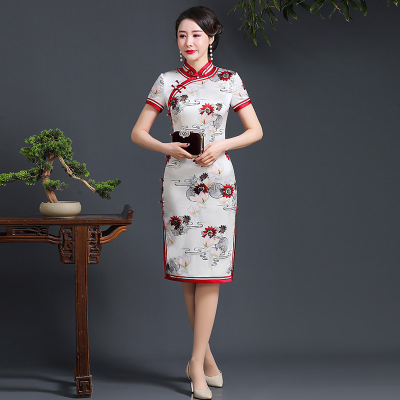 Silk short cheongsam summer dress new slimming thin female mulberry silk high-end Chinese style improved dress can be worn daily