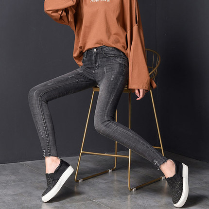 JUNEYFEN\/卓妮亚芬港味牛仔裤女中腰显瘦小