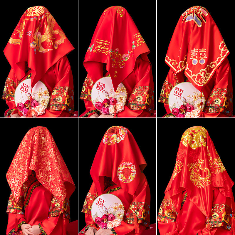 Wedding supplies Daquan Bride red hijab Chinese wedding Xiuhe clothing Xipa hijab gauze red hijab new