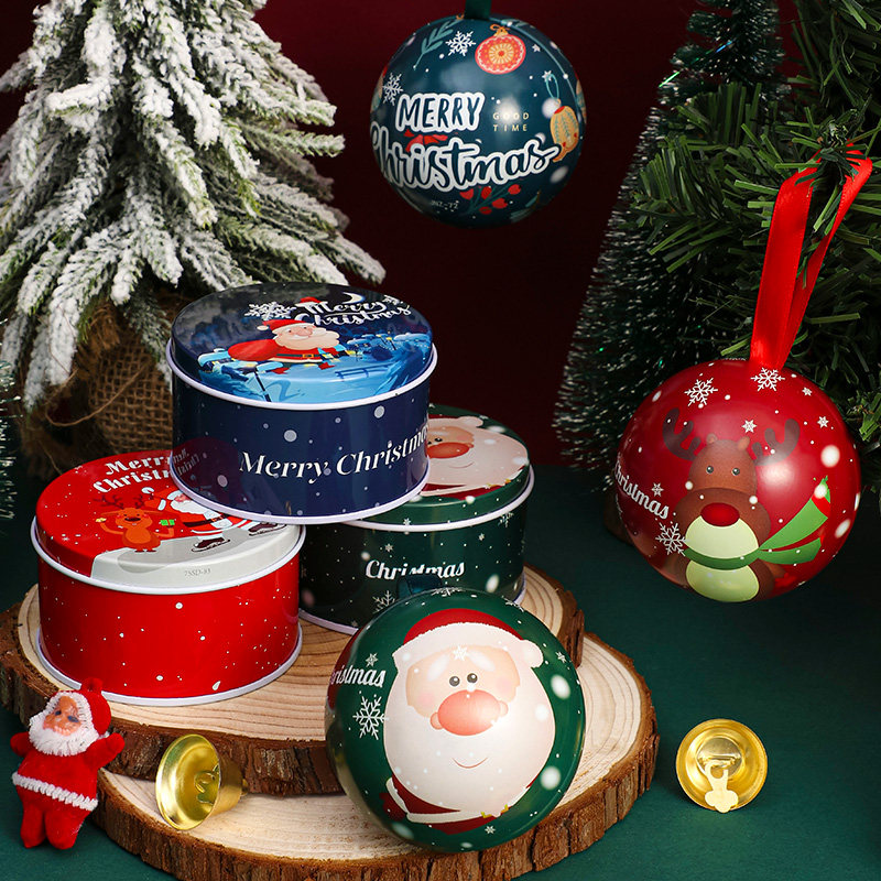 2023 net red Christmas kindergarten gift box Christmas small gift round ball horse mouth iron candy box packaging box-Taobao