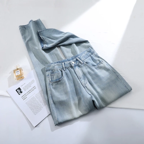 Летние тонкие штаны, джинсы, свободный прямой крой, высокая талия