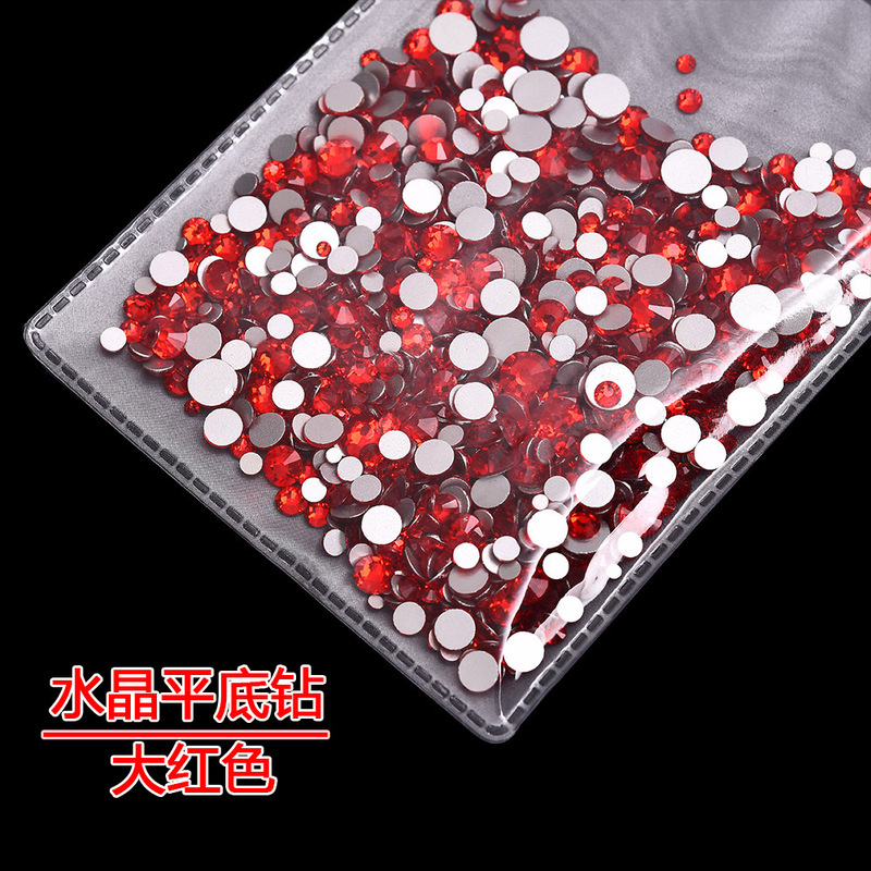 Nail Art Big Red Rhinestones New Year Style Super Shiny Mixed Flat-Bottom Rhinestones Popular Bridal Three-Dimensional Big Red Nail Decorations