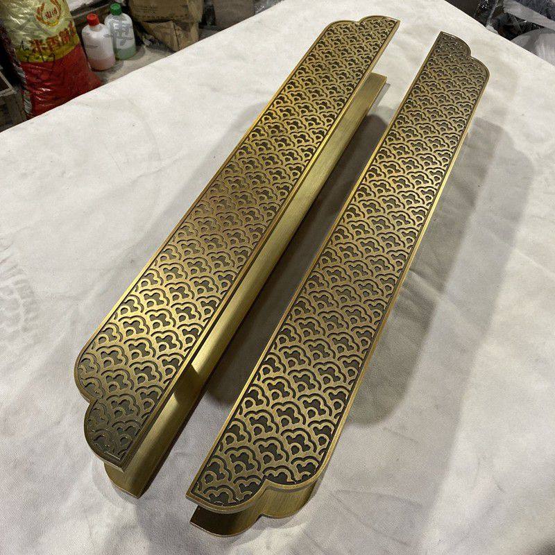 Custom glass door handle wooden door handle Chinese style antique copper large handrail with frameless door handle solid wood door