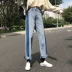 Thu đông 2018 phiên bản Hàn Quốc mới khâu màu quần denim nữ bf gió hoang dã eo cao thon gọn quần dài quần jean nữ 2021 Quần jean