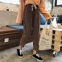 Quần retro nữ mùa thu và mùa đông mới bf Phiên bản Hàn Quốc của vải nhung kẻ thường hoang dã lỏng lẻo chín điểm chân quần harem học sinh quần đũi nữ