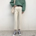 Mùa xuân và mùa thu 2018 mới học sinh màu đỏ hoang dã với quần jeans retro Hồng Kông đậm chất nữ cao eo bf rộng chín quần quần áo thời trang nữ Quần jean