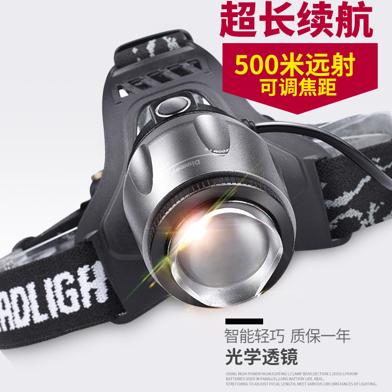 LED super bright rechargeable 3000 headworn lithium T6 flashlight Fishing night fishing rice strong bald light zoom mine light