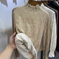 Brushed velvet thickened lace base shirt womens 2020 autumn and winter new style with Foreign-style warm shirt with top