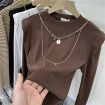 European goods bubble sleeve necklace long-sleeved T-shirt womens 2021 spring new inner tie base shirt foreign style shirt top tide