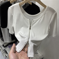 Eurostock Short-style high waist double zipper thread short sleeve T-shirt woman 2022 summer dress new sexy sweatshirt blouses