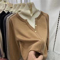 Pile pile collar stitching sweater fake two-piece set of womens 2020 autumn and winter new small fragrance foreign style base shirt top tide