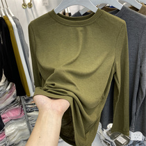 Eurostock pure colour 100 lap loose thread pit long sleeve T-shirt woman 2021 Early autumn new beat of undershirt thin blouses