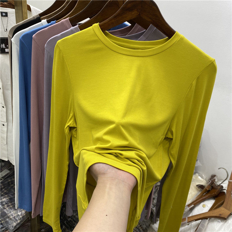 Eurostock slim fit mask round collar long sleeve T-shirt woman 2021 autumn fit new pro-skin hitch bottom-shirt T-shirt blouse