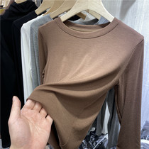 2022 spring autumn new pure color 100 lap collar thread long sleeve T-shirt female inner lap elastic display slim and undershirt blouse