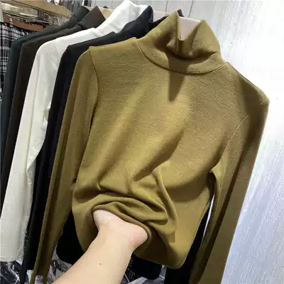 European goods bottoming shirt women's autumn and winter new pile high collar solid color wild slim thin long sleeve T-shirt inner top