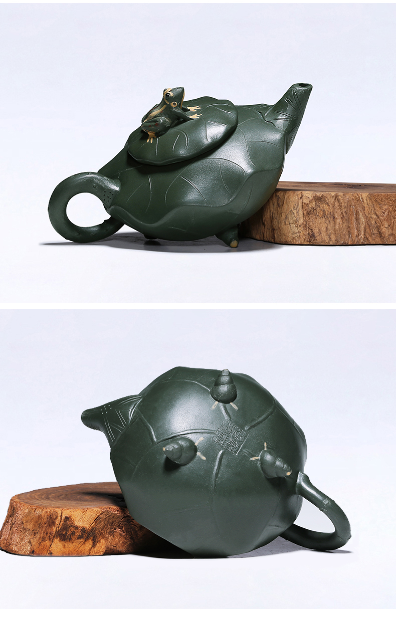 Mingyuan tea pot of yixing teapot it pure manual undressed ore chlorite frog lotus leaf household teapot tea set