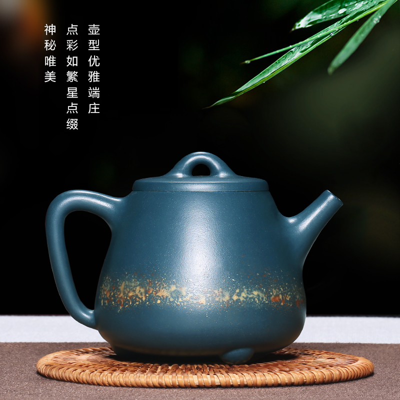 Mingyuan tea pot are it for yixing famous pure manual undressed ore green colored stone gourd ladle kung fu tea tea set of the republic of China