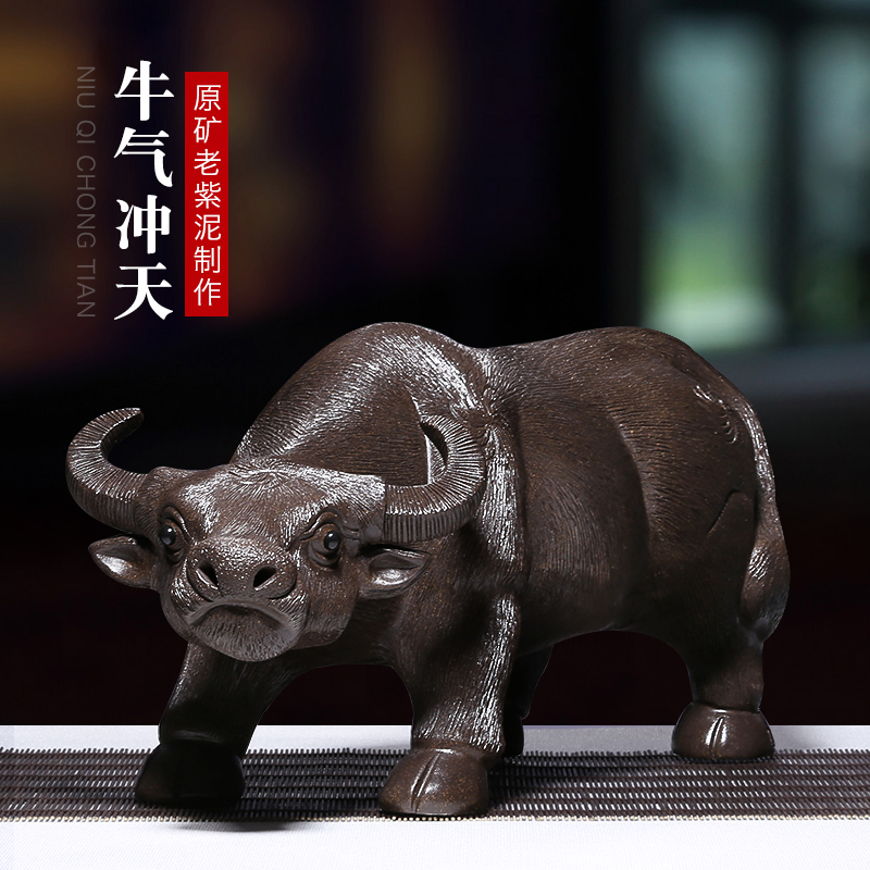Mingyuan tea pot of purple sand tea spoil large tea set yixing tea by hand to play indoor furnishing articles furnishing articles of buffalo tea set